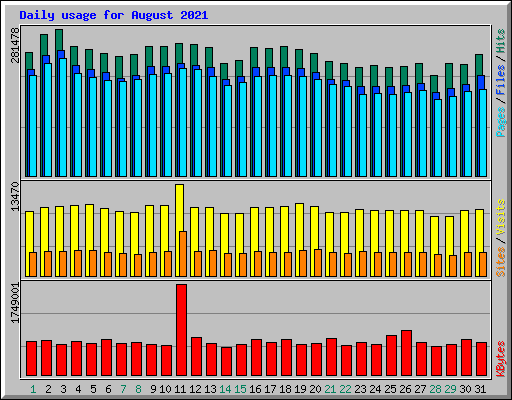 Daily usage for August 2021