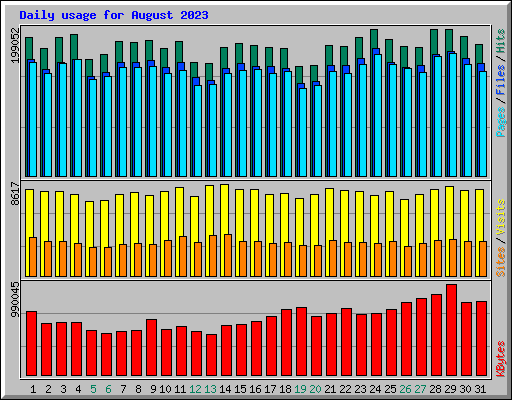 Daily usage for August 2023